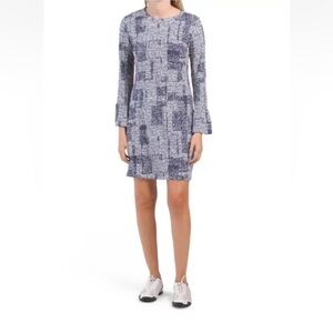 IBKUL LONG BELL SLEEVE CREW NECK DRESS DIANE NAVY/WHITE Small
